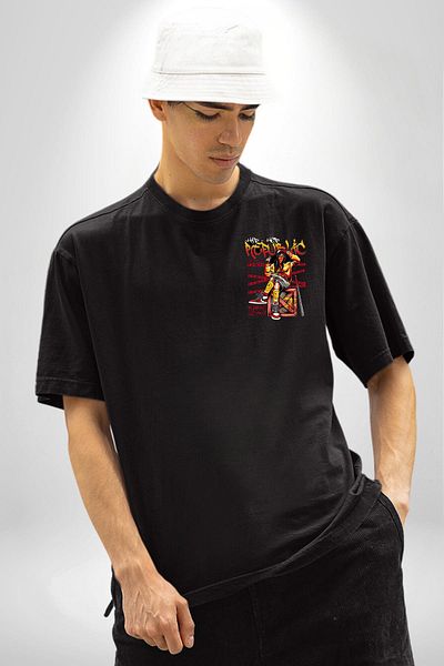 Angemiel Streetwear Black Oversize Women Men Front Minimal Printed T-Shirt with Hip-Hop Style