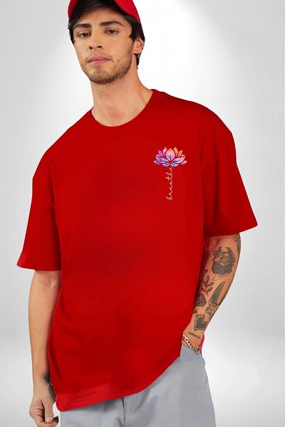 Angemiel Stop the Body, Keep the Soul Flowing Yoga Red Oversize Women's Men's Front Minimal Printed T-Shirt