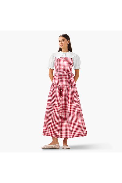 Lee Cooper Lee Cooper Checked Sleeveless Tiered Dress with Square Neck
