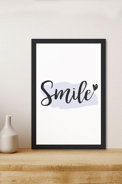 Zevahir Mobilya Dekorasyon 1 Piece Smile Written Wooden Black Frame Look Mdf Table