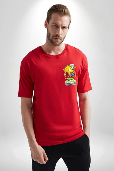 Angemiel Spongebart Fun Character Red Oversize Women's Men's Front Minimal Printed T-Shirt