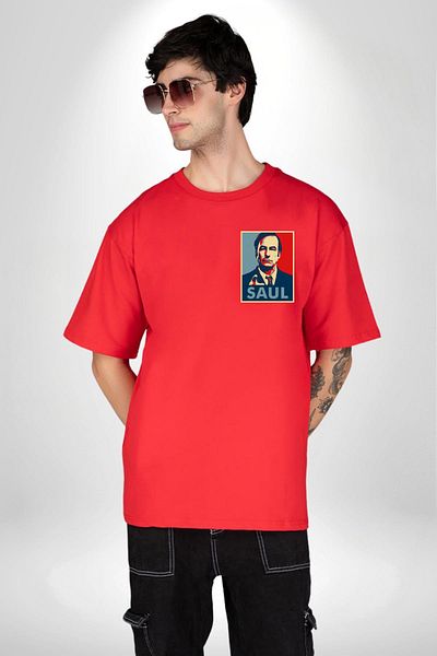 Angemiel Better Call Saul Tv Series Themed Character Red Oversize Women's Men's Front Minimal Printed T-Shirt