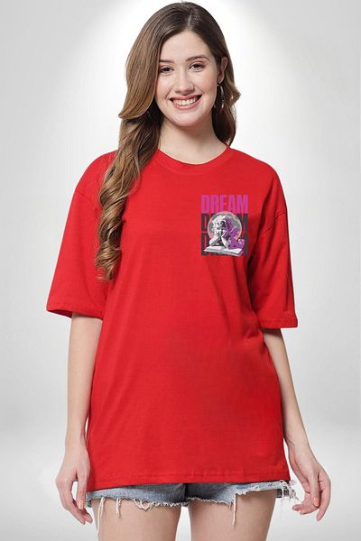 Angemiel Angels' Dream Angel and Dream Red Oversize Women's Men's Front Minimal Printed T-Shirt