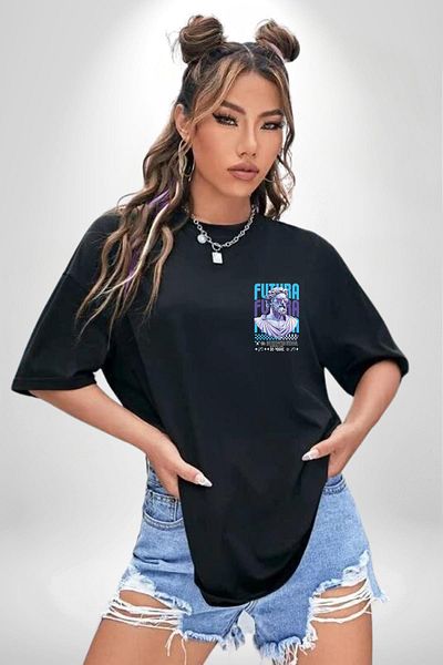 Angemiel Mythological Future Futura Technology Black Oversize Women's Men's Front Minimal Printed T-Shirt