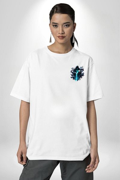 Angemiel Aquarius Special Design White Oversize Women's Men's Front Minimal Printed T-Shirt