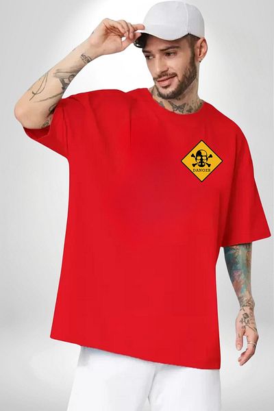 Angemiel Danger Alert Design Breaking Bad Themed Red Oversize Women's Men's Front Minimal Printed T-Shirt