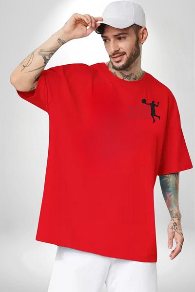 Angemiel Sports and Fighting Blood, Sweat, Tear Red Oversize Women's Men's Front Minimal Printed T-Shirt
