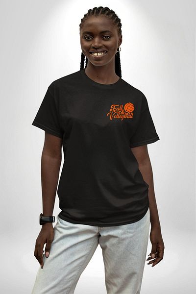 Angemiel Autumn Volleyball Orange Volleyball Ball Black Oversize Women Men Front Minimal Printed T-Shirt
