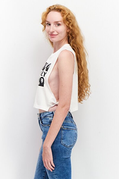 Sinsay Women Crew Neck Sleeveless Graphic Tank Top, White/Black