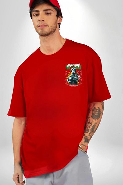 Angemiel Peace, Anti-Violence Special Design Red Oversize Women's Men's Front Minimal Printed T-Shirt