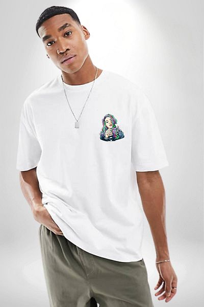Angemiel Wash the Bans, Catch the Colors! White Oversize Women's Men's Front Minimal Printed T-Shirt