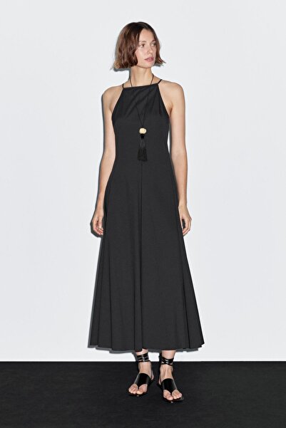 Massimo Dutti Volanlı uzun halter yaka elbise