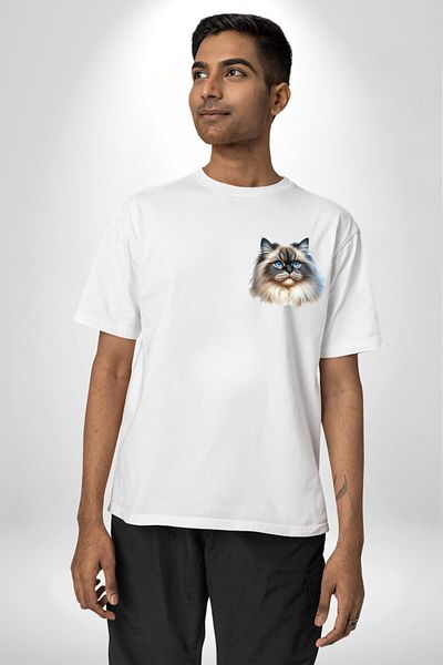 Angemiel Himalayan Cat White Oversize Women's Men's Front Minimal Printed T-Shirt