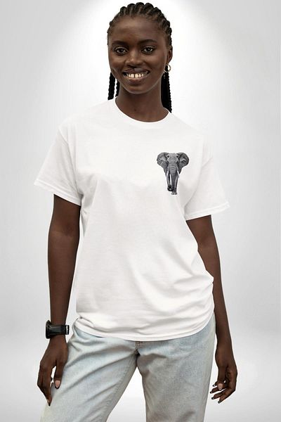 Angemiel Dogadan Inspired Elephant Portrait White Oversize Women's Men's Front Minimal Printed T-Shirt