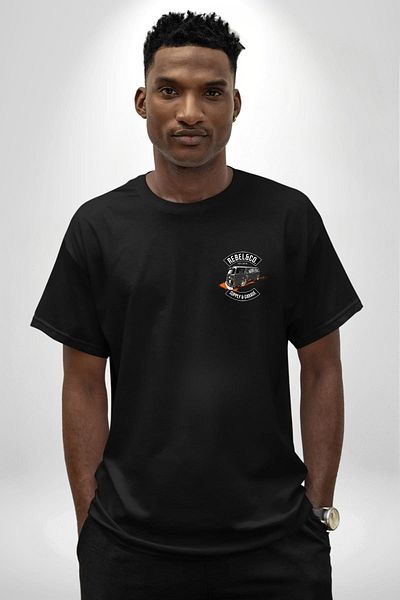 Angemiel Orange Detailed Black Minibus Design Black Oversize Women's Men's Front Minimal Printed T-Shirt