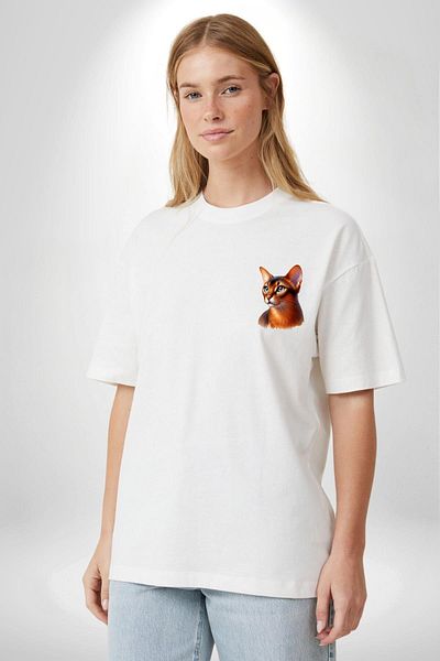 Angemiel Ethiopian Cat Lovers White Oversize Women's Men's Front Minimal Printed T-Shirt