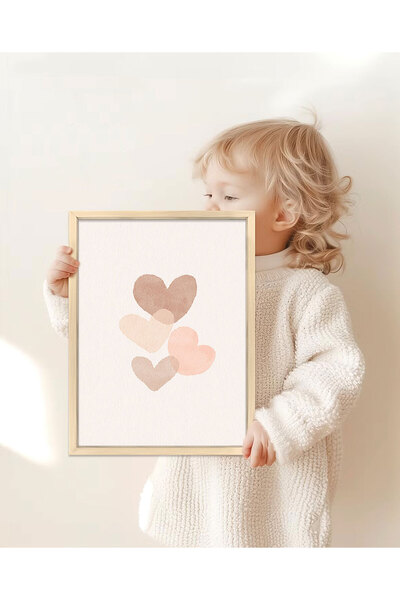 Vetro Design Watercolor Hearts Children's Room Wooden Framed Poster