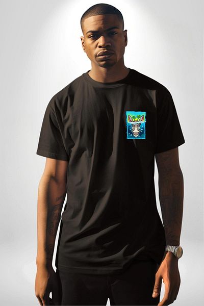 Angemiel Tropical Island Design with Donkey Summer Black Oversize Women's Men's Front Minimal Printed T-Shirt