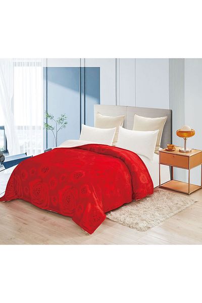 FIONNA.RO Cocolino Blanket With Fur - Red With Roses