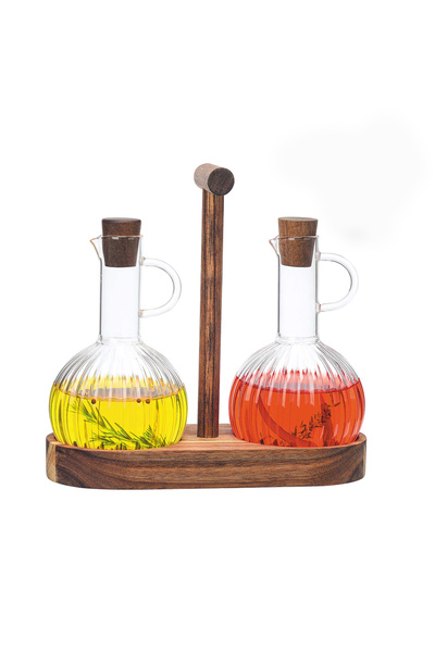 mutfakfoni Akasya Standlı Borosilikat Cam 2 Li Yağdanlık Seti