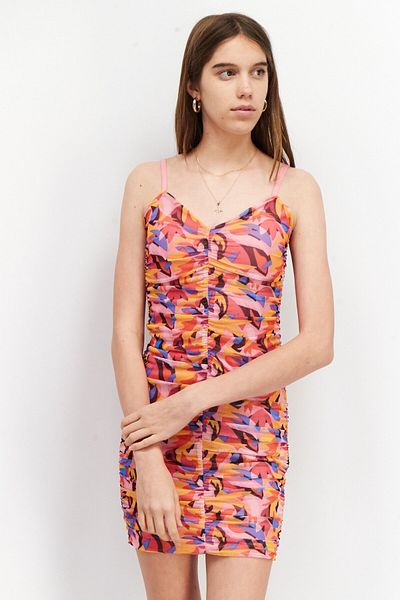Sinsay Women Ruched Bodycon Dress, Pink Combo