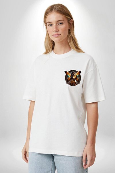 Angemiel Golden Yellow Winged Rapper Hip Hop Style White Oversize Women Men Front Minimal Printed T-Shirt