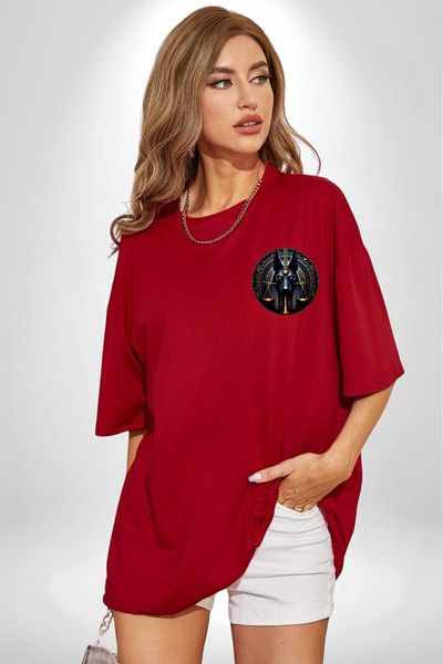 Angemiel Anubis Guardian of the Land of the Dead Justice Egypt Red Oversize Women's Men's Front Minimal Printed T-Shirt