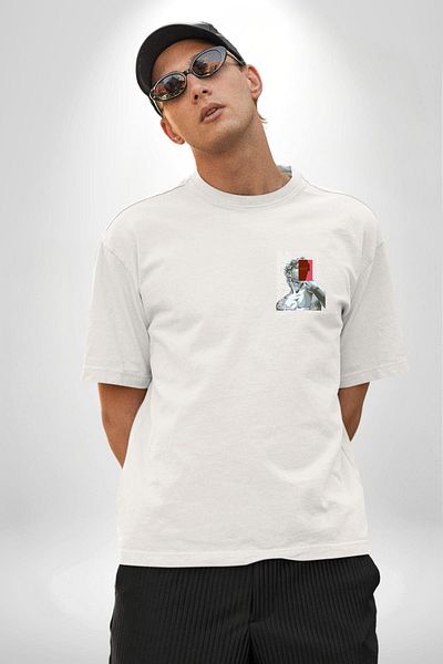 Angemiel Aesthetic Printed Art and Modern Design White Oversize Women's Men's Front Minimal Printed T-Shirt