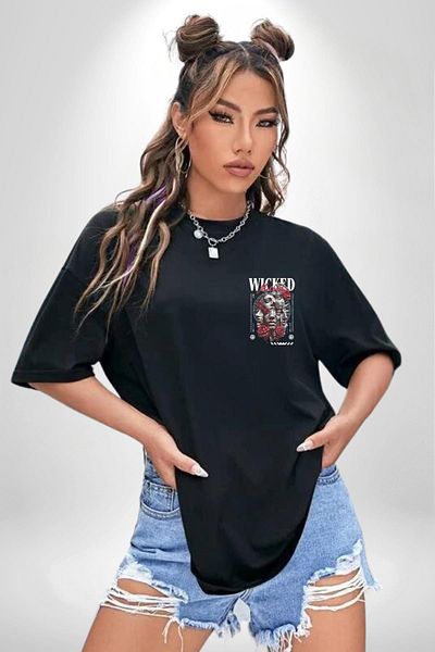 Angemiel Rose and Faces the Power of Method Emotional Black Oversize Women Men Front Minimal Printed T-Shirt