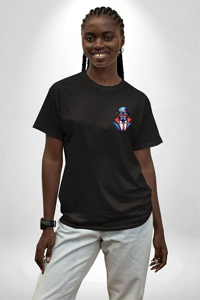 Angemiel Stylish Cool Suit Dog with Hat Black Oversize Women Men Front Minimal Printed T-Shirt