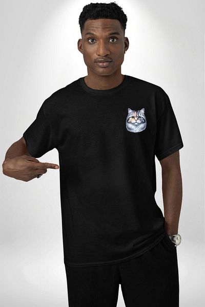 Angemiel Persian Cat Special Design Black Oversize Women's Men's Front Minimal Printed T-Shirt