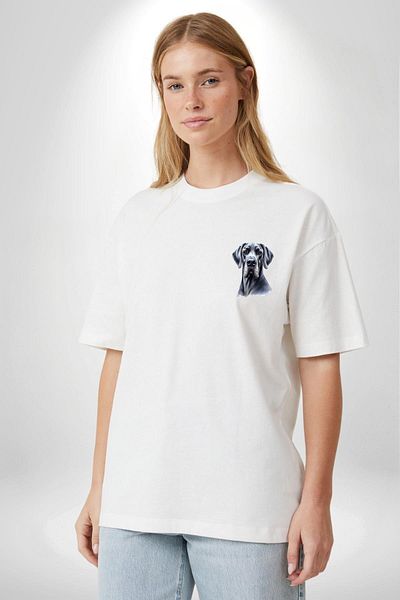 Angemiel Strong Big Danua Dog Friendly White Oversize Women's Men's Front Minimal Printed T-Shirt
