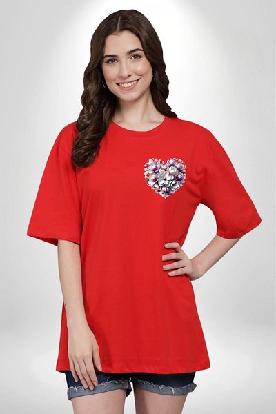 Angemiel Magnolia Love Magnolia Flower Red Oversize Women Men Front Minimal Printed T-Shirt