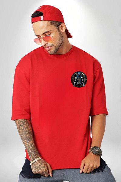 Angemiel Ptah God Patron of the Craftsman Egypt Red Oversize Women Men Front Minimal Printed T-Shirt