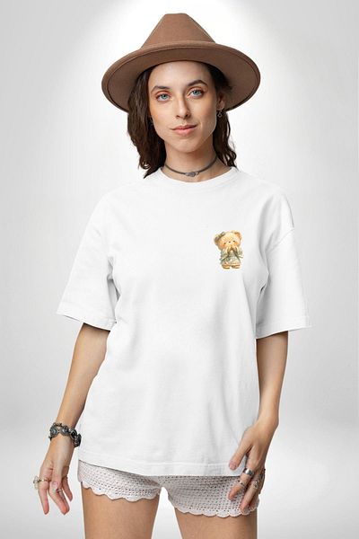 Angemiel Blue Floral Kimono Dress Teddy Bear White Oversize Women's Men's Front Minimal Printed T-Shirt