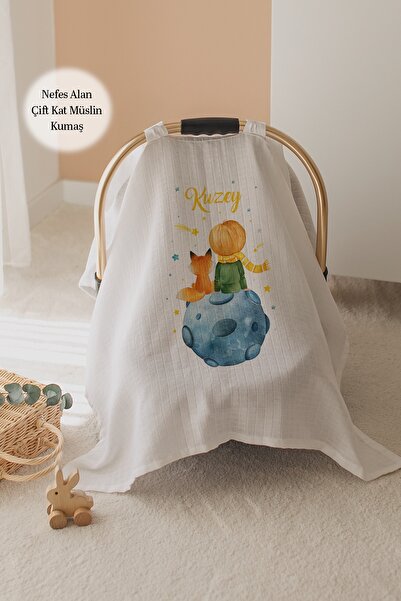 Lilabio %100 Pamuk İsme Özel Çift Katlı Müslin Puset Örtüsü - Küçük Prens