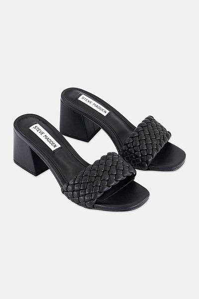Steve Madden Women Slip On Leather Sandal, Black