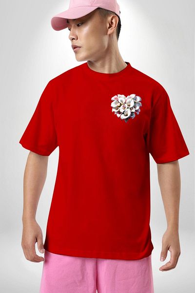 Angemiel Kala Lily Flower Elegance of Purity Red Oversize Women Men Front Minimal Printed T-Shirt