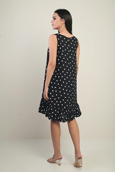 By Saygı Women's V Neck Heart Pattern Skirt Ruffled Comfortable Fit Dress