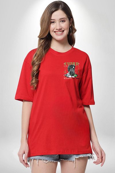 Angemiel Mythological Leader Modern Dad Design Red Oversize Women's Men's Front Minimal Printed T-Shirt