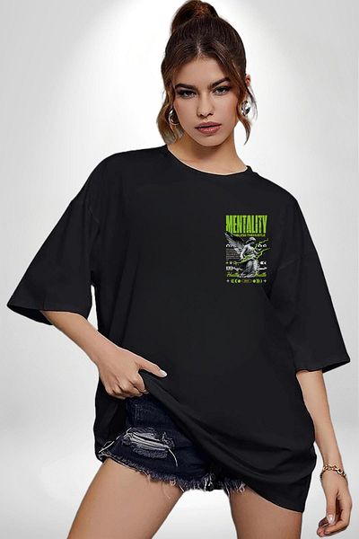 Angemiel Mindset Bustle Written Angel Black Oversize Women's Men's Front Minimal Printed T-Shirt