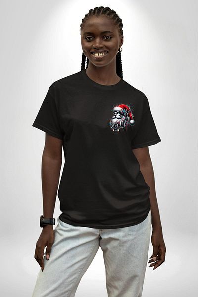 Angemiel Santa Claus on the Street Black Oversize Women's Men's Front Minimal Printed T-Shirt