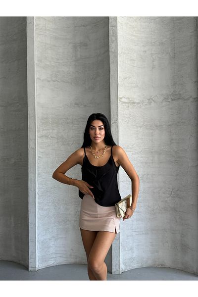 solena sln Γυναικεία καλοκαιρινή μουσελίνα μπλούζα με λουράκι μπροστά με βολάν