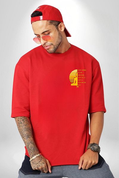 Angemiel Every Morning Rebirth Themed Motivational Yoga Red Oversize Women's Men's Front Minimal Printed T-Shirt