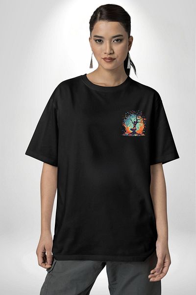 Angemiel Spirit of Nature and Infinite Transformation Butterflies Black Oversize Women's Men's Front Minimal Printed T-Shirt