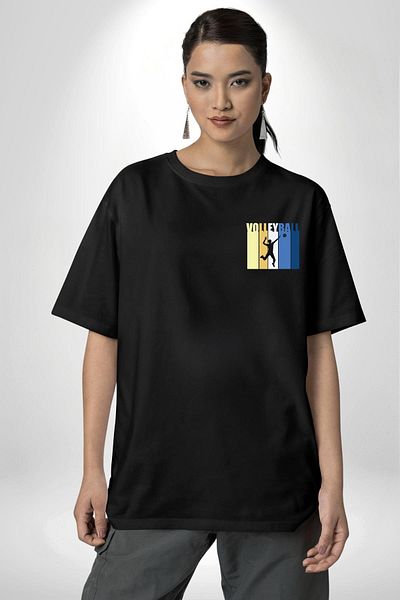 Angemiel Volleyball Written Colorful Energetic Design Black Oversize Women's Men's Front Minimal Printed T-Shirt