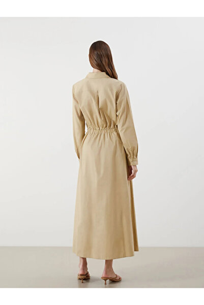 LC Waikiki LCWAIKIKI Classic Yeşil Gömlek Yaka Poplin Belden Oturtmalı Elbise