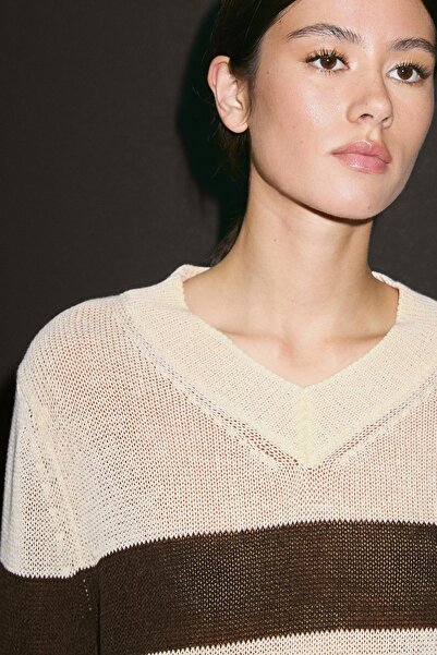 Massimo Dutti Çizgili pamuklu triko kazak