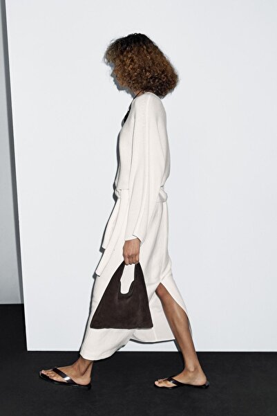 Massimo Dutti Düz kesim kenevir karışımlı midi etek