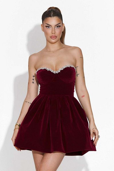 BOGAS Women's Short Burgundy Dress Valina